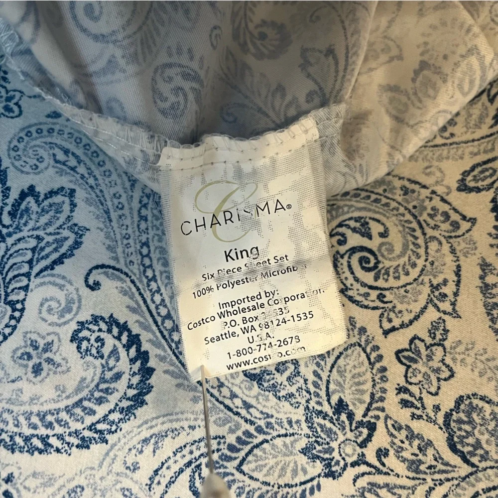 Charisma pillow case ,king size , Jacobean Floral blue and white.